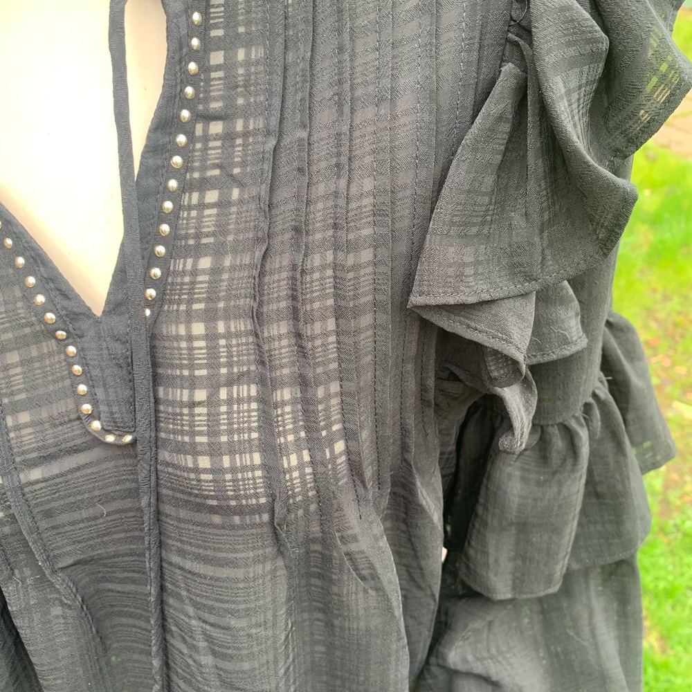 Free Generation ruffle front pirate black chiffon style sheer blouse top - Picture 7 of 15